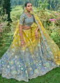 Grey and Yellow Silk Embroidered Lehenga Choli for Engagement - 1