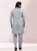 Grey Art Banarasi Silk Embroidered Kurta Payjama With Jacket - 2