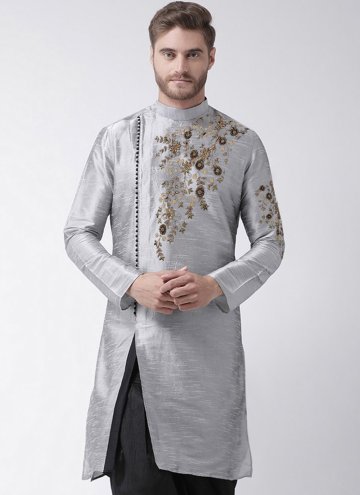 Grey Art Dupion Silk Embroidered Angarkha