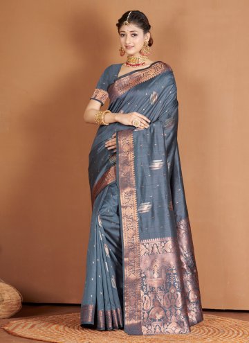 Grey Banarasi Embroidered Traditional Saree for Ce