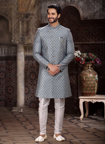 Grey Banarasi Jacquard Embroidered Indo Western