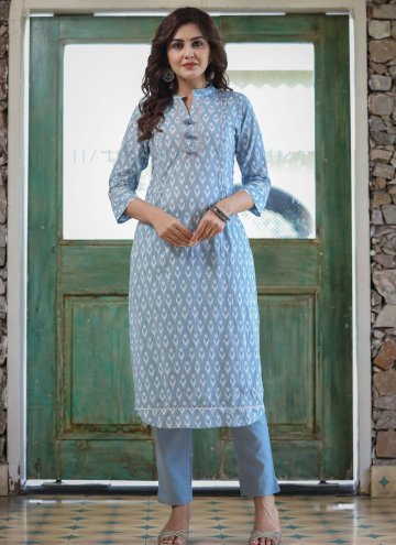 Grey Casual Kurti in Cotton  with Embroidered