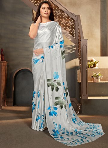 Grey Casual Saree in Faux Crepe with Print