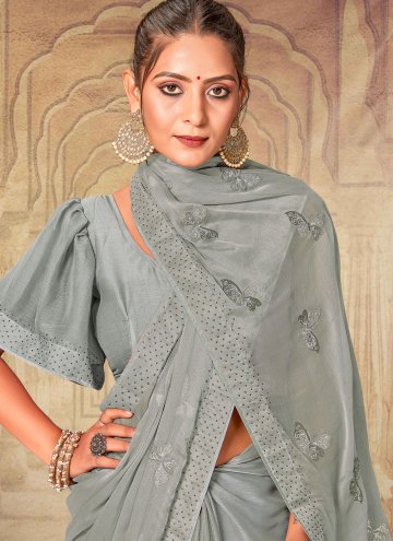 Grey Chiffon Embroidered Classic Designer Saree for Festival