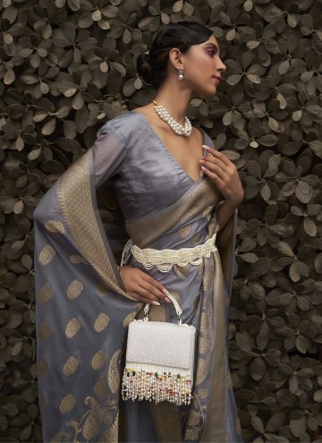 Grey Classic Designer Saree in Chinon with Woven