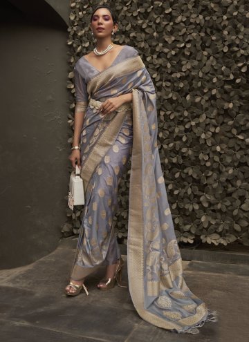 Grey Classic Designer Saree in Chinon with Woven