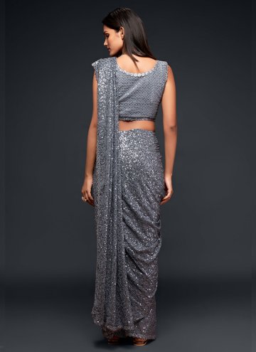 Grey Classic Designer Saree in Faux Georgette with Sequins Work