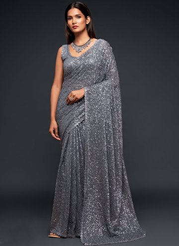 Grey Classic Designer Saree in Faux Georgette with