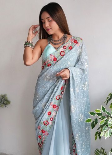 Grey Classic Designer Saree in Georgette with Embroidered