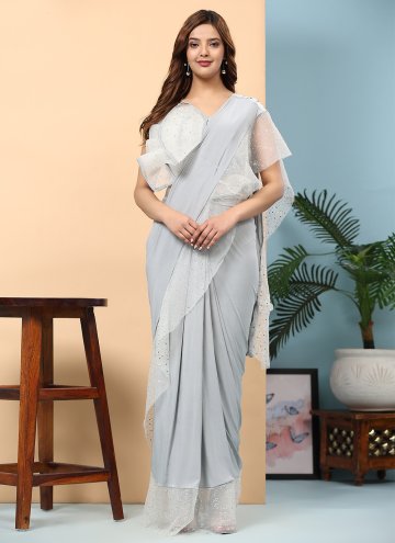Grey Classic Designer Saree in Imported with Beads