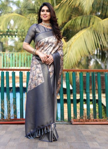 Grey Classic Designer Saree in Silk with Digital Print