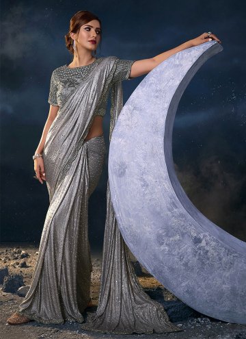 Grey Classic Designer Saree in Silk with Embroidered