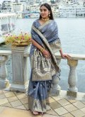 Grey Classic Designer Saree in Silk with Woven - 3