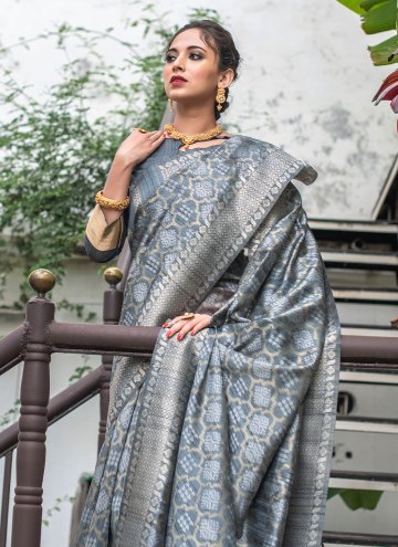 Grey Classic Designer Saree in Tussar Silk with Woven