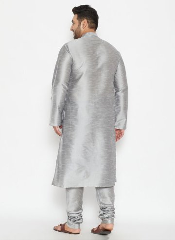 Grey color Art Dupion Silk Kurta Pyjama with Plain Work