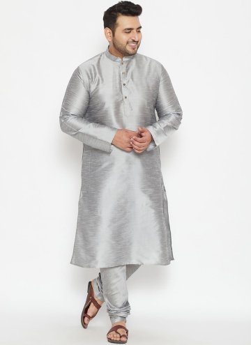 Grey color Art Dupion Silk Kurta Pyjama with Plain Work