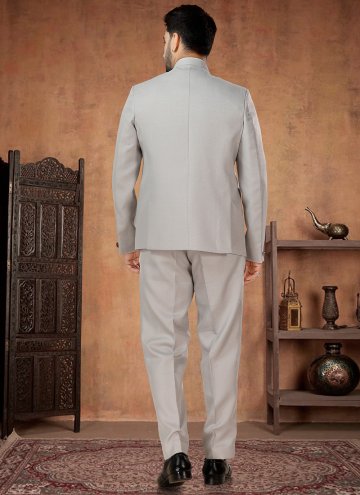 Grey color Buttons Rayon Jodhpuri Suit