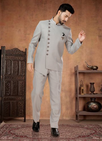 Grey color Buttons Rayon Jodhpuri Suit