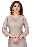 Grey color Chanderi Designer Salwar Kameez with Embroidered - 1