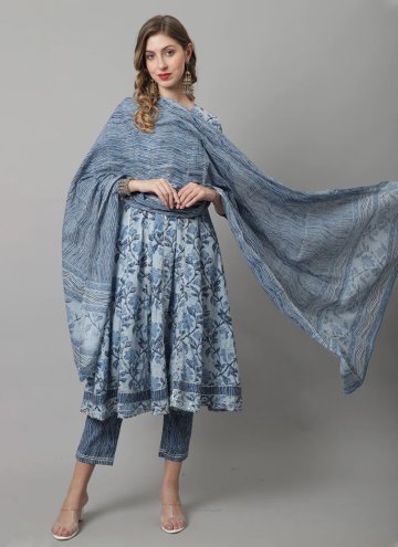 Grey color Cotton  Designer Salwar Kameez with Floral Print