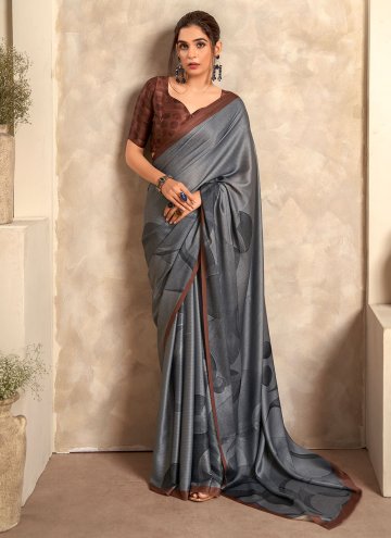 Grey color Designer Satin Silk Trendy Saree