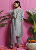 Grey color Digital Print Art Silk Straight Salwar Suit - 2