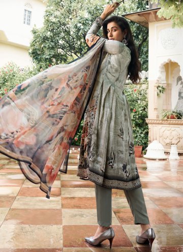 Grey color Digital Print Faux Crepe Salwar Suit