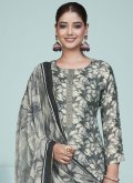 Grey color Digital Print Muslin Salwar Suit - 1