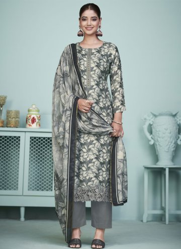 Grey color Digital Print Muslin Salwar Suit