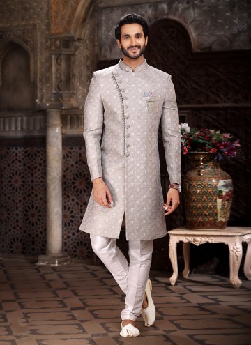Grey color Embroidered Banarasi Jacquard Indo Western