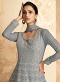 Grey color Embroidered Georgette Readymade Designer Gown - 1