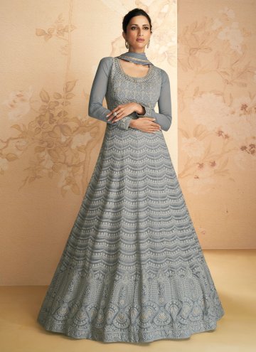 Grey color Embroidered Georgette Readymade Designe