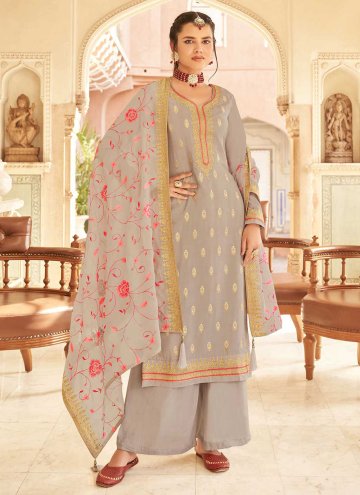 Grey color Embroidered Jacquard Palazzo Suit