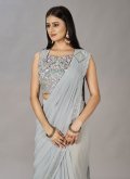 Grey color Embroidered Shimmer Georgette Contemporary Saree - 1