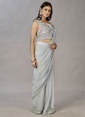 Grey color Embroidered Shimmer Georgette Contemporary Saree - 2