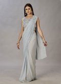 Grey color Embroidered Shimmer Georgette Contemporary Saree - 3