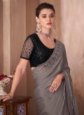 Grey color Embroidered Silk Designer Saree - 1