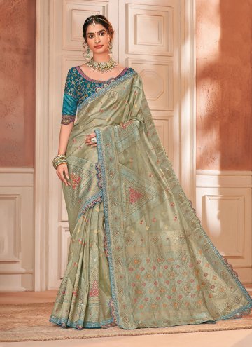 Grey color Embroidered Silk Trendy Saree