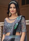 Grey color Fancy Fabric Contemporary Saree with Fancy work - 1