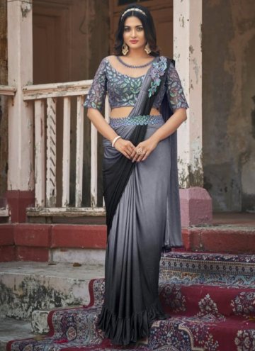 Grey color Fancy Fabric Contemporary Saree with Fancy work