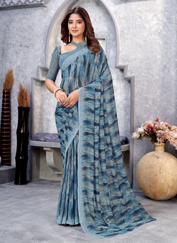 Grey color Georgette Trendy Saree with Printed