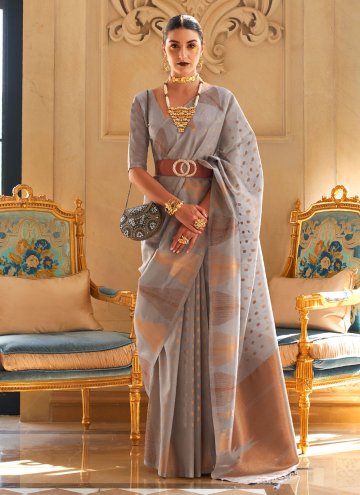 Grey color Handloom Silk Contemporary Saree with W