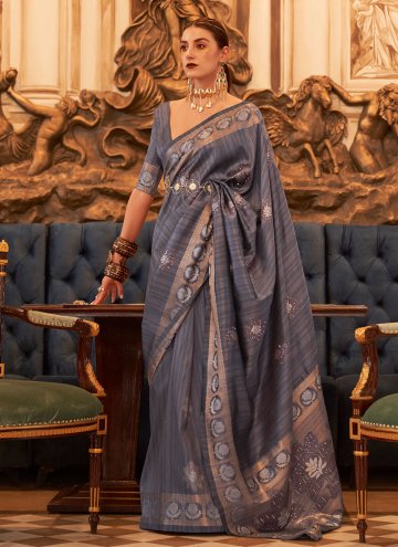 Grey color Handloom Silk Designer Saree with Sequins Work