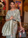 Grey color Handloom Silk Designer Saree with Woven - 1