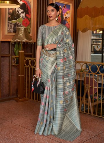 Grey color Handloom Silk Designer Saree with Woven