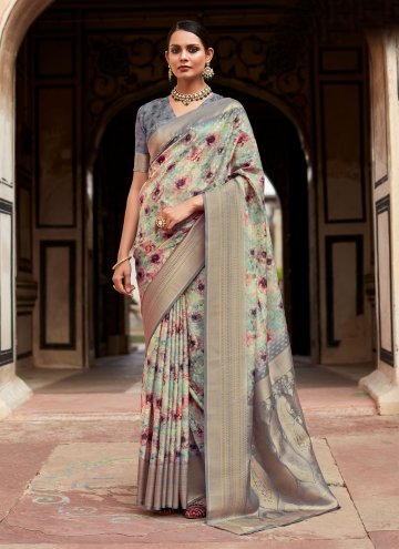 Grey color Handloom Silk Trendy Saree with Woven