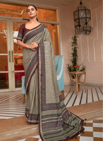 Grey color Khadi Contemporary Saree with Print
