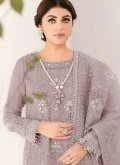 Grey color Organza Salwar Suit with Embroidered - 1