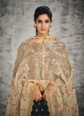 Grey color Organza Straight Salwar Suit with Hand Work - 1