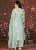 Grey color Organza Trendy Salwar Suit with Embroidered - 1
